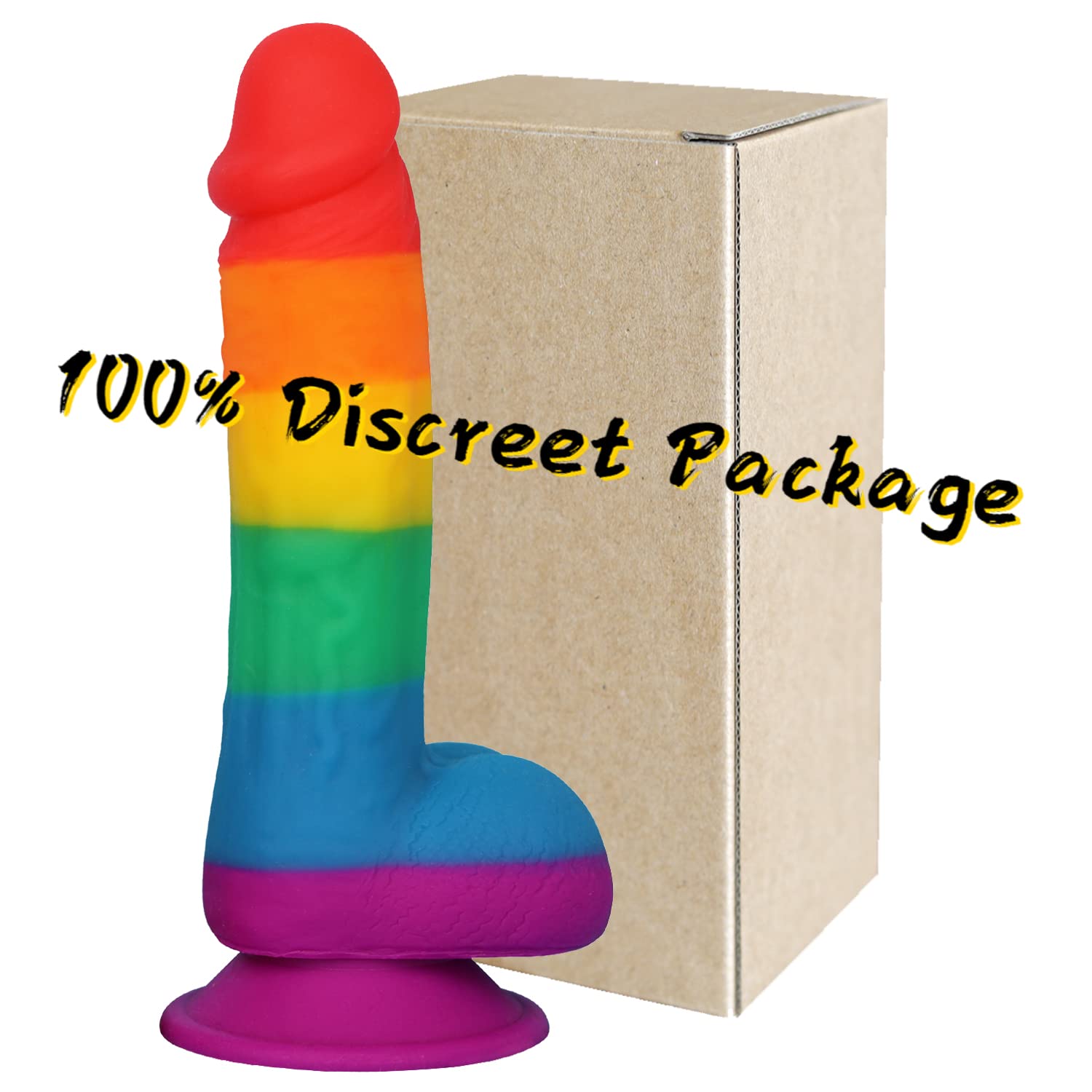 Realistic Dildo for Adult Sex Toys Liquid Silicone Material Strong Suction Cup Hands-Free Play 2 Balls(Rainbow): 7.5 Inch