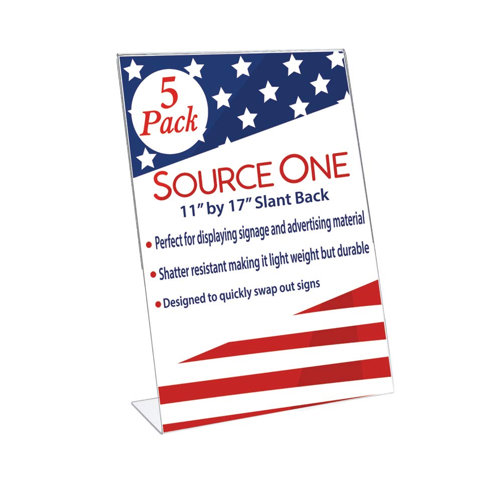SourceOne Deluxe 11 di larghezza x 17 alto Slant Torna Cancella Spesso acrilica Sign Holder - Porta Brochure (5 pezzi)
