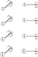 MJust Hypoallergenic Titanium Earrings Set for Sensitive Ears - 20G Pure G23 Flat Back CZ Studs & Balls, 4 Pairs Cartilage Jewelry