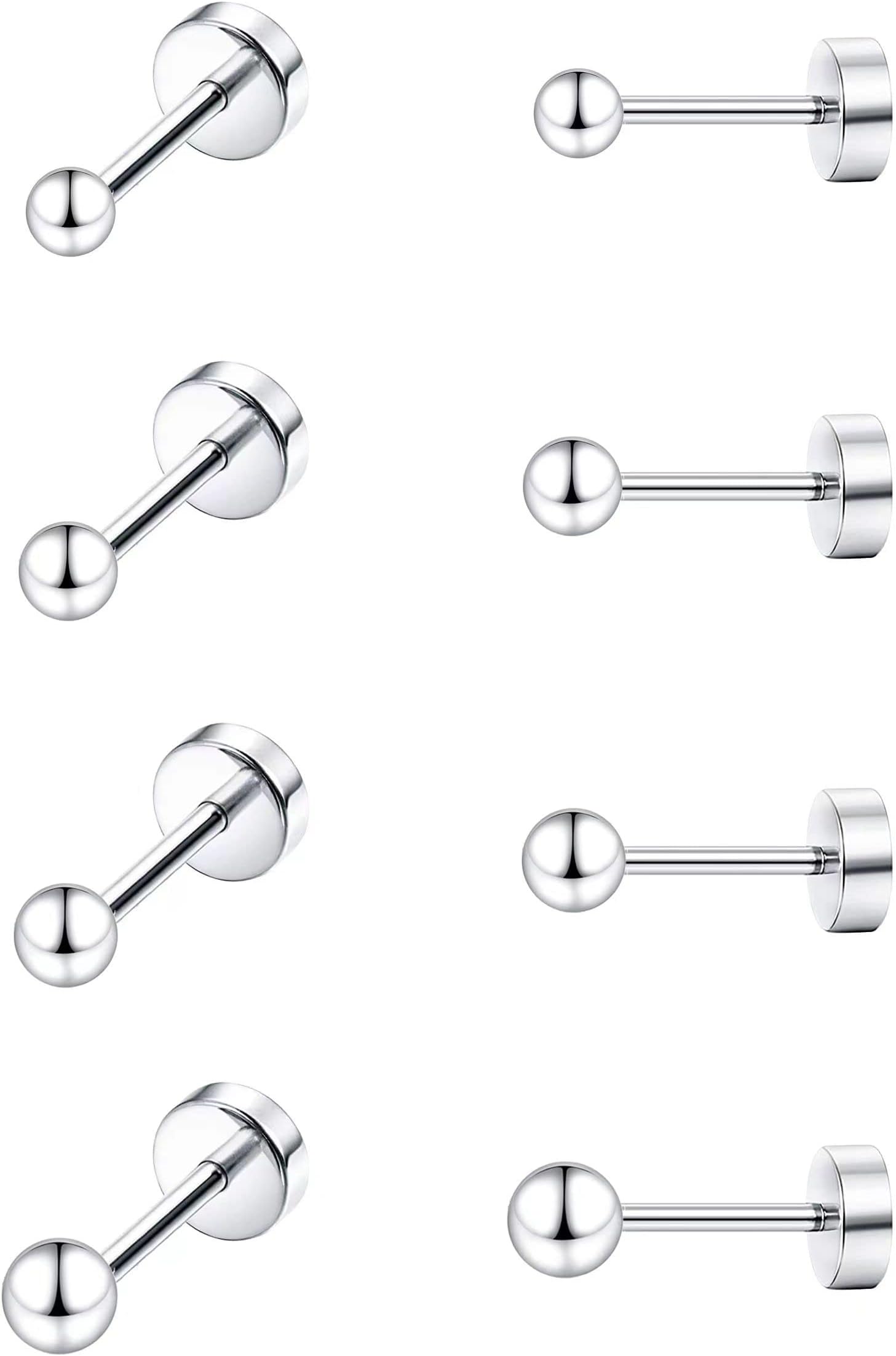 Titanium Earrings Set for Sensitive Ears 20 Gauge Pure Titanium Cartilage Earring Ball Cubic Zirconia G23 Hypoallergenic Flat Back Earrings Studs