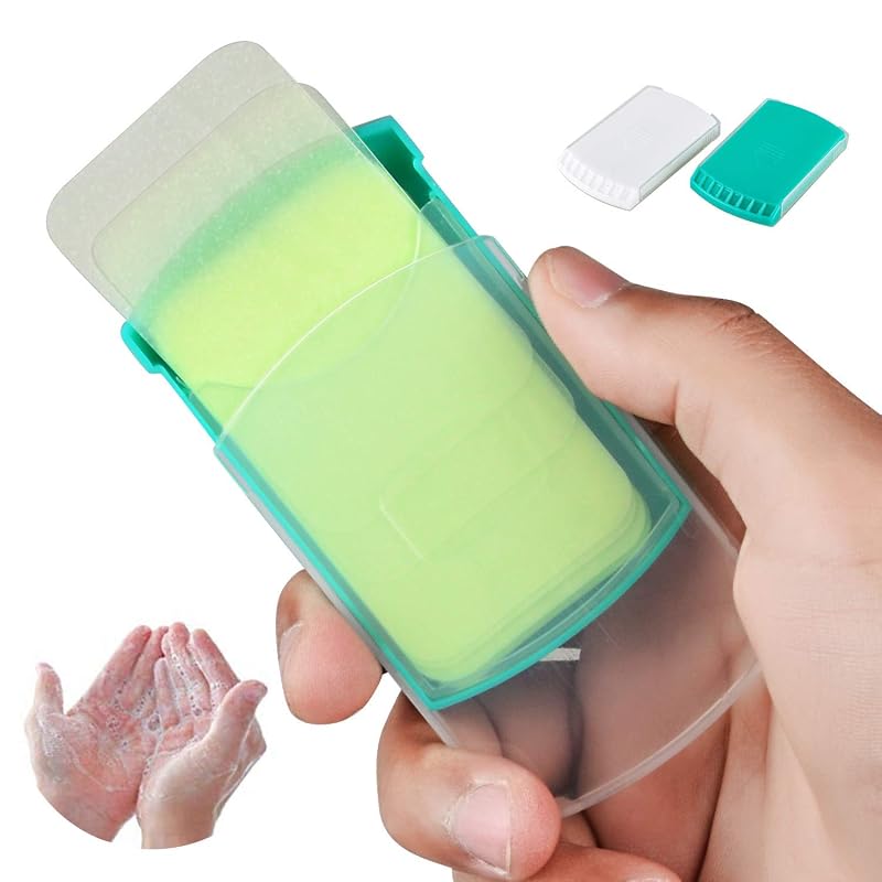 HongyiTime 2 Boxs (100 Sheets) Hand Washing Soap Sheets for Outdoor Travel,Portable Camping Hand Soap,Hiking Washing Hand Bath Paper Soap for Travel,BBQ,Party,School,Girls GreenWhite