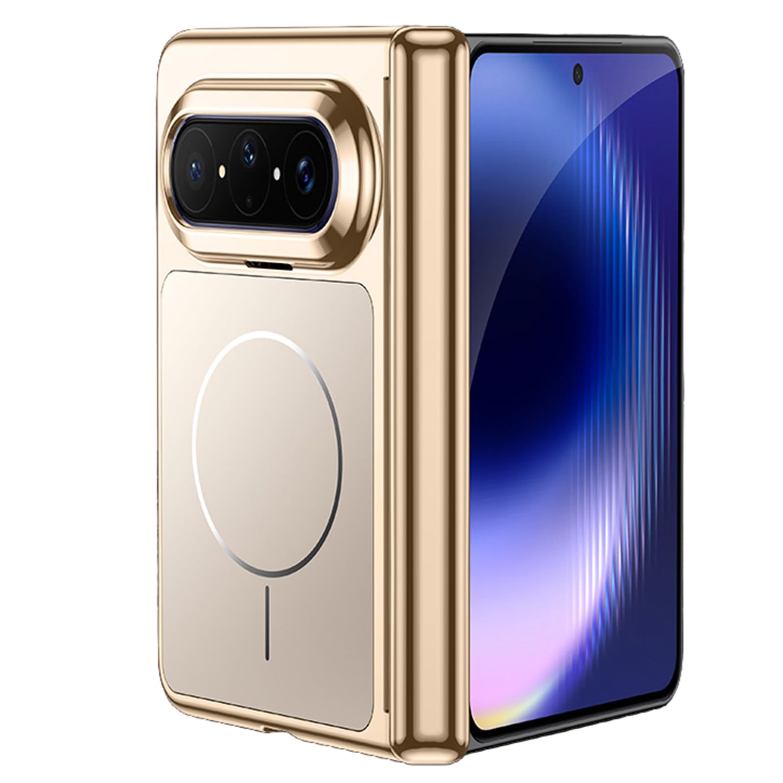 MFAOSHI Magnetic Case for Huawei Pura X Max, All-inclusive Lens Hinge Protection Case Hard PC Frosted Electroplated Phone Cover,Gold,Pura X Max
