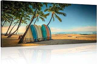 Canvas Wall Art Painting Surfboards for rent Hawaiian beach Modern Print Stretched Framed Artwork Wall Poster for Living Room Bedroom Office Wall Decor 20x40 Inch