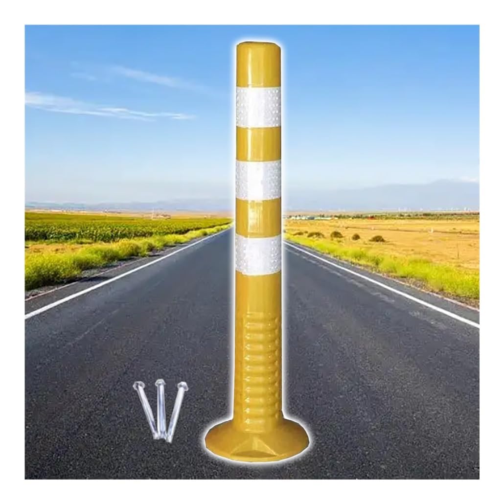 75 CM PU Rubber Delineator Post, Traffic Safety Cones with Reflective Film & Bolts for Parking Lots Construction Events(Yellow and White,1Pack)