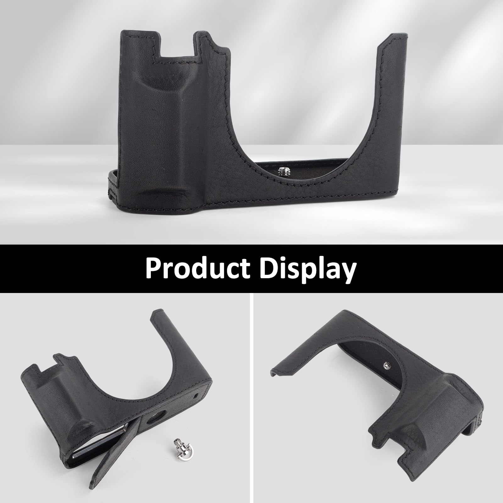 MUZIRI KINOKOO Housse pour Fuji GFX100 RF, Demi-étui de Protection en Cuir véritable Compatible avec Les appareils Photo numériques Fuji GFX100 RF/GFX100RF - avec Ouverture en Bas et poignée - Noir