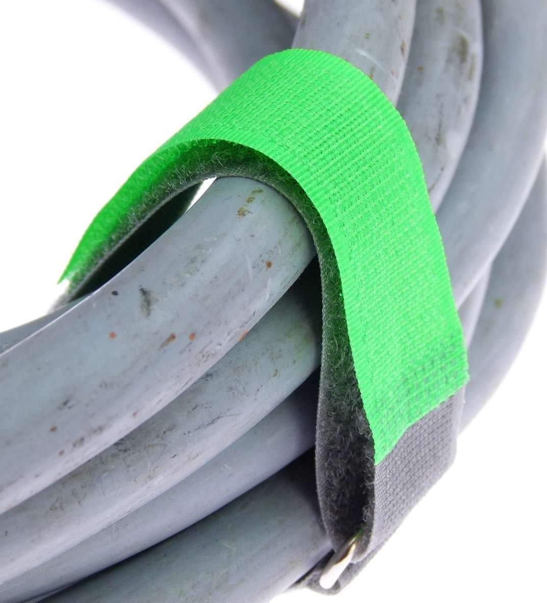 10x Klett-Kabelbinder Wiederverwendbar – 30 Cm Lang, 20 Mm Breit, Neon-Grün Mit Metallöse