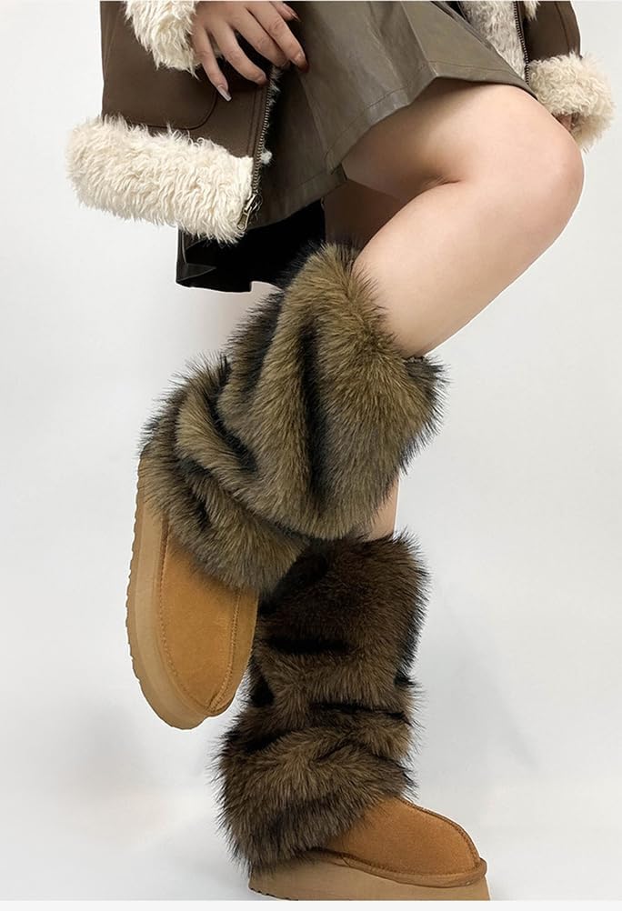 Women's Faux Fur Leg Warmers Plush Furry Fuzzy Leg Cuffs Halloween Costume Rave Party Leg Covers