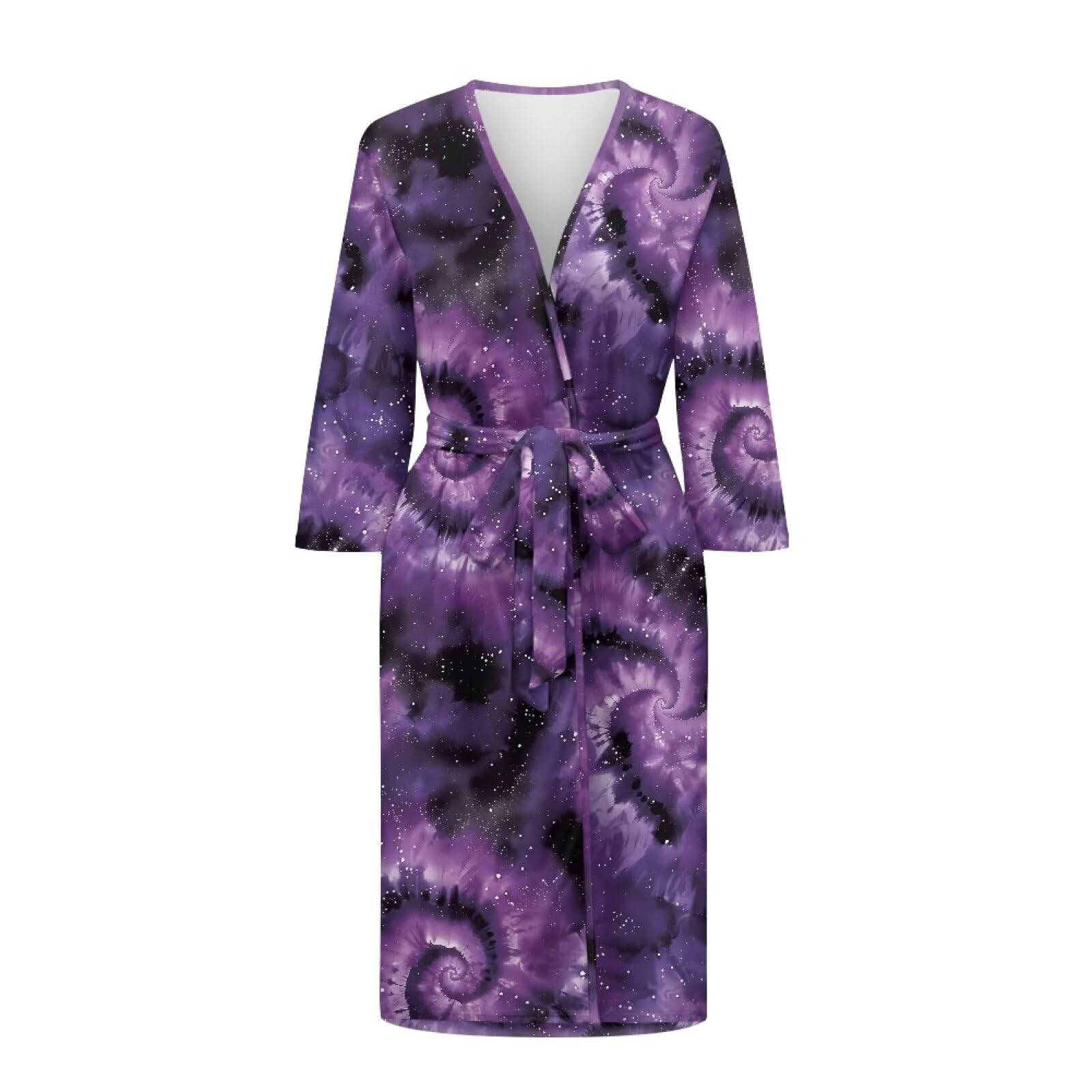 Loungwear - Camisón de manga larga para mujer, cuello en V con cinturón, ligero y holgado, para spa, noche, hogar, otoño e invierno