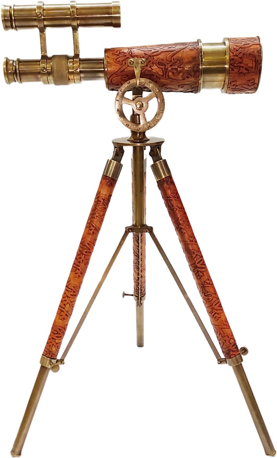 Navirock Vintage Table Decorative Brass Telescope Marine Gift Functional Instrument Collectibles Gift Item (Brass Antique + Leather)