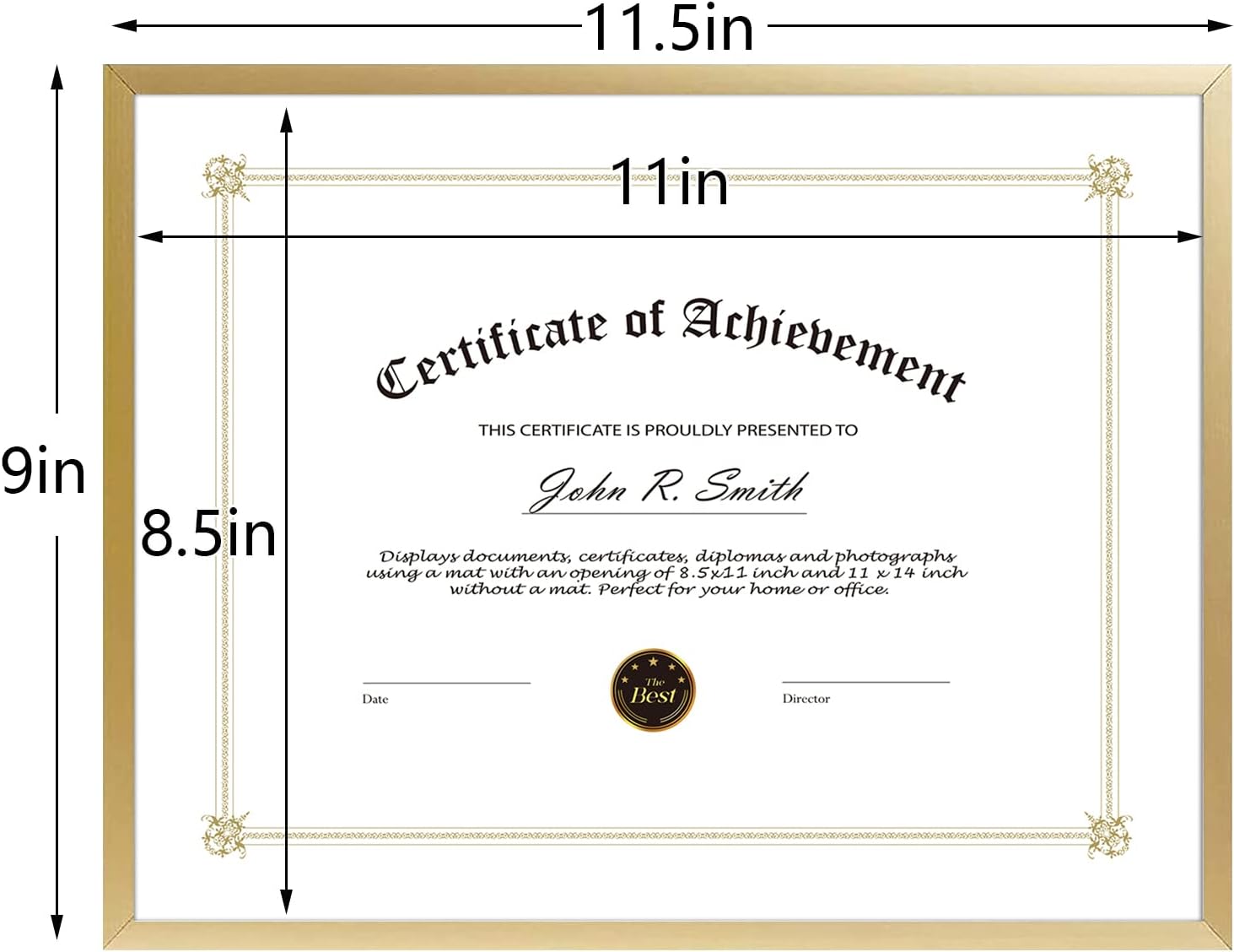 Golden State Art, 8.5x11 Aluminum Certificate Frame, Metal Diploma Frames for 8.5 x 11 Documents, Real Glass Front with Easel Stand (Gold, 1 Pack)