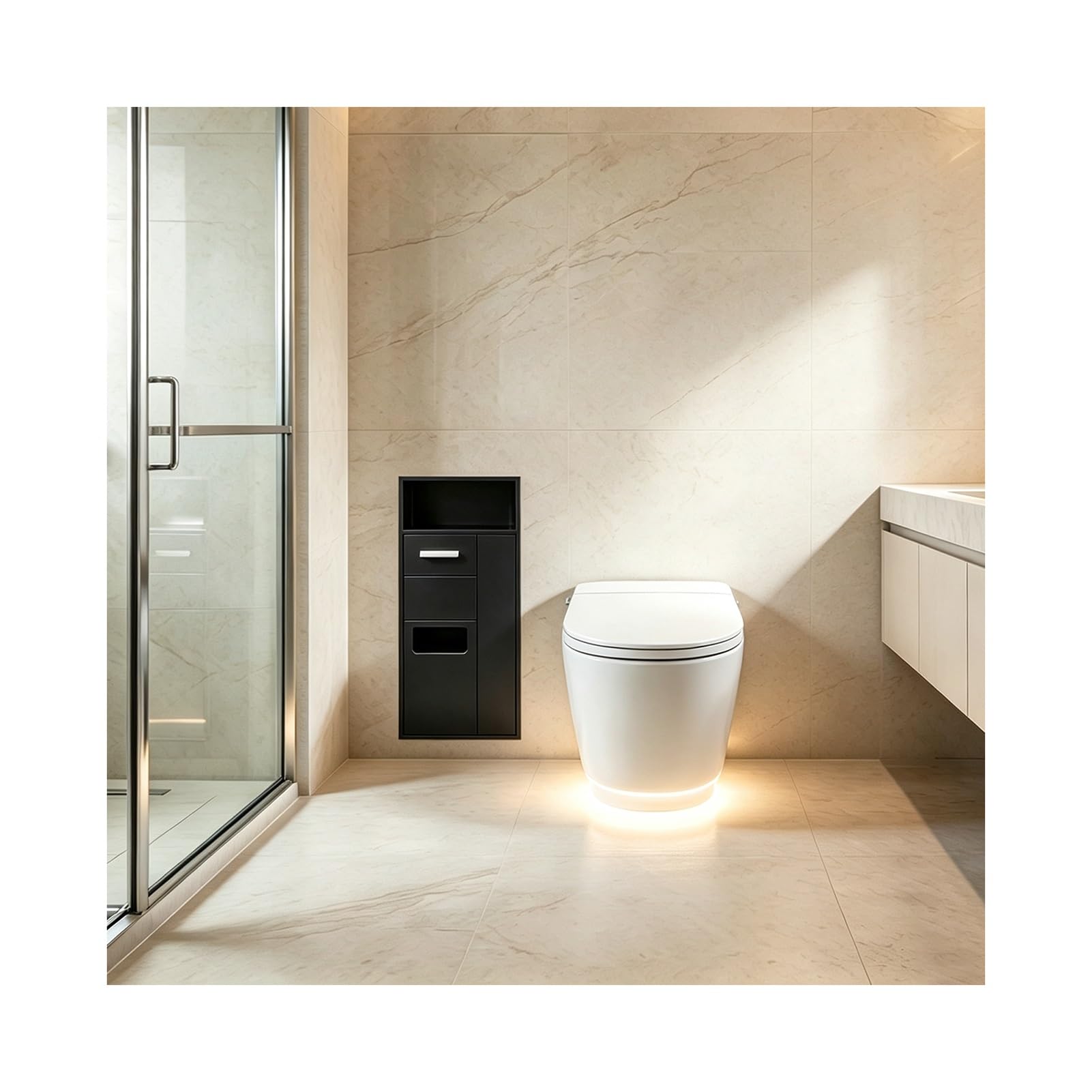 Znqndsr Black Recessed Shower Niche, Hidden Toilet Paper Holder For Bathrooms