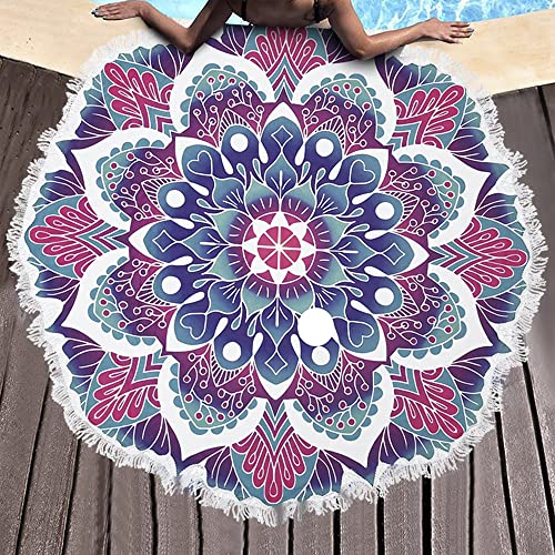 Violet Mist Extra Large Purple Boho Mandala Round Beach Towel Girls Cute Indian Hippie Oversized Travel Towels Women Cotton Circle Floral Mandala Beach Blanket Bath Pool Tapestry Tablecloth Gifts 60'' #TOP6