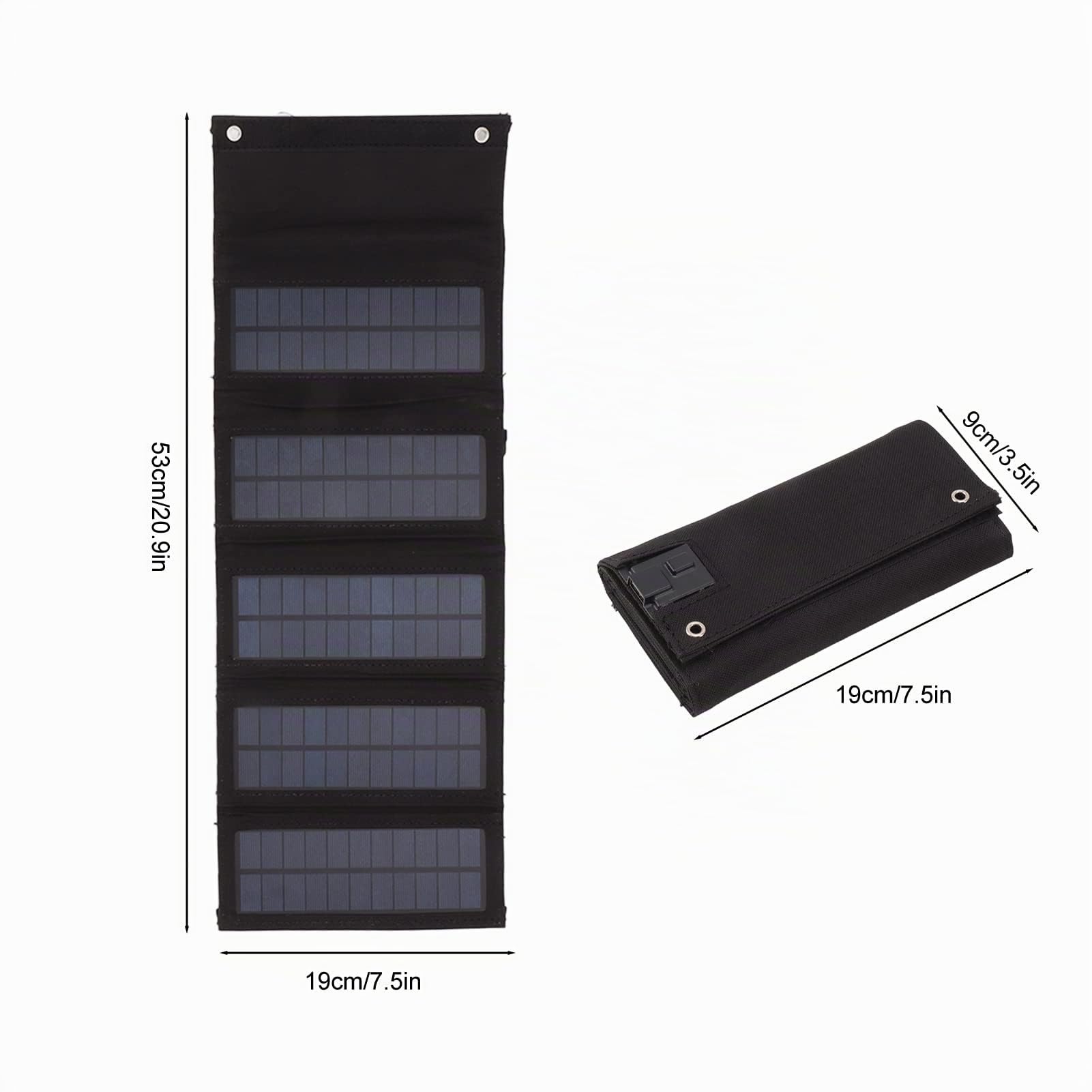 Panneau Solaire Portable 50 W, Sac de 5 Panneaux Solaires Pliables en Silicium Monocristallin avec Port de USB, Boîtier de Panneau Solaire pour Camping, Randonnée, Sac à Dos