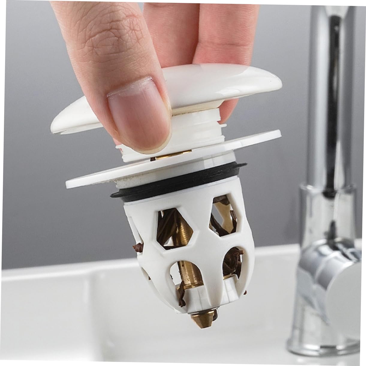 Tappo Di Scarico Del Lavandino Tappo Lavabo Bagno Scolapiatti a Pressione Tappo Del Tappo Di Scarico Domestico Tappo Del Bacino Nucleo Di Rame Lavandino Del Bagno Bianca Addominali