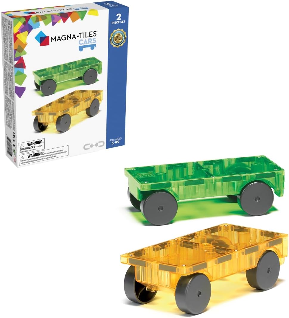 Magna-Tiles Cars Magnetic Construction Set – Green and Yellow