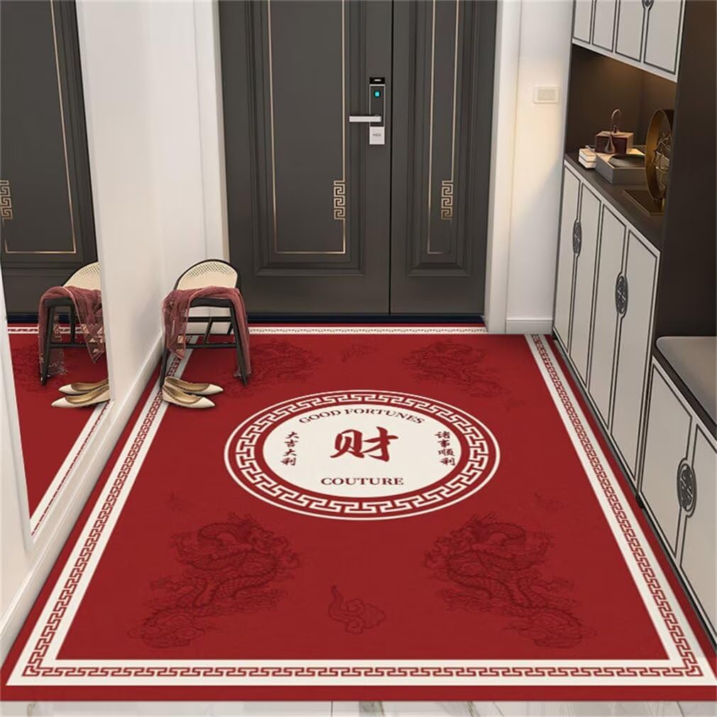 Tapis salon poil court 140x180cm carpette chambre lavable rouge oriental