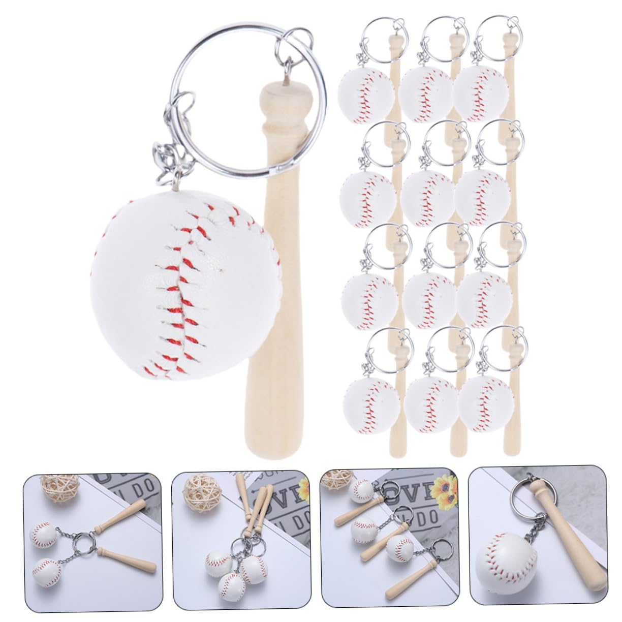Beavorty 16pezzi Portachiavi Forma di Mazza da Baseball Ciondolo Souvenir per Feste Tema Sportivo Portachiavi per Borsa e Donna