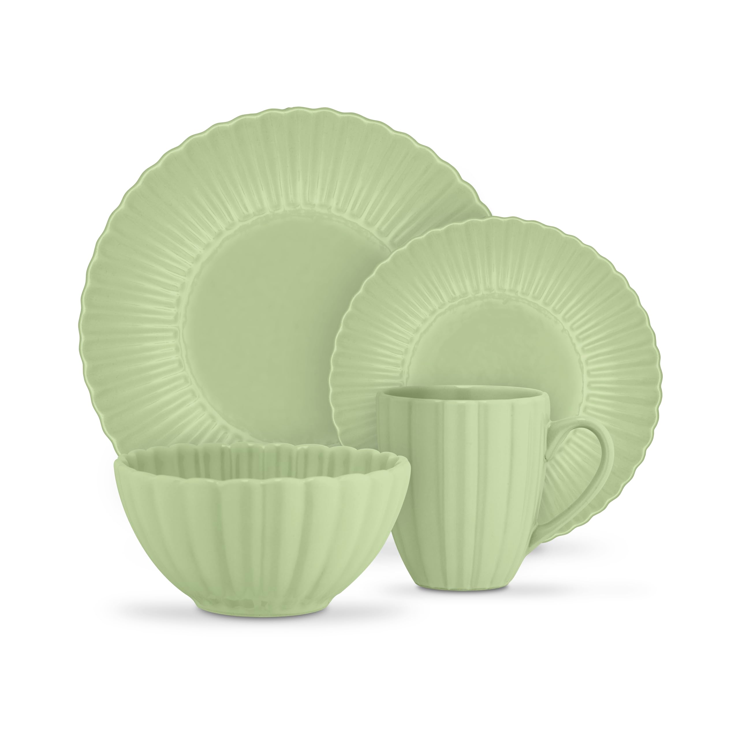 Swan 16 Piece Scallop Stoneware Dinner Set in Green