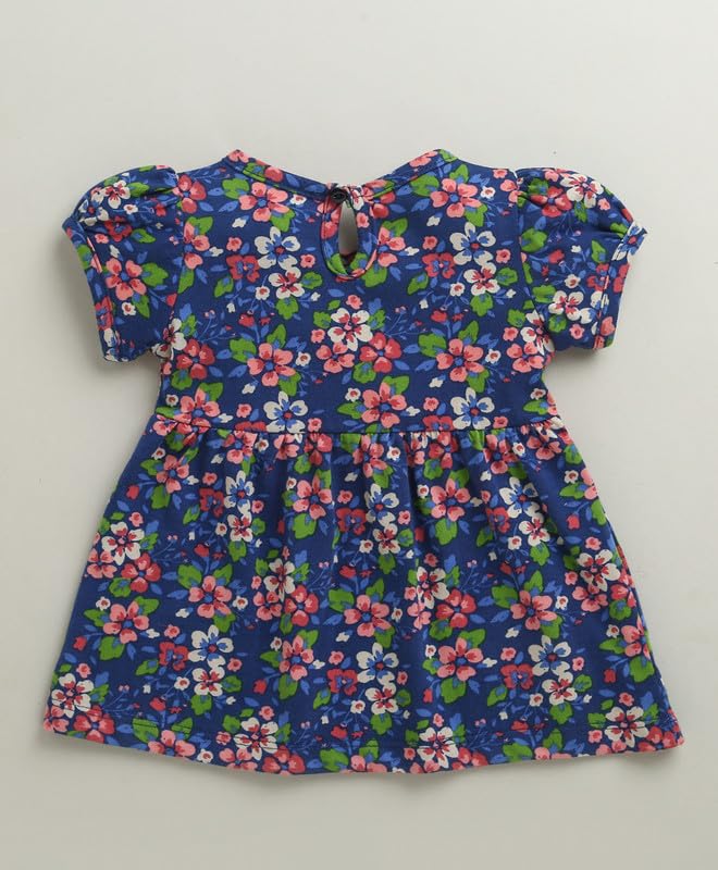 Image of BUMZEE Baby Girls Regular Fit Half Sleeves Round Neck Cotton Knee Length Fit & Flare Dress