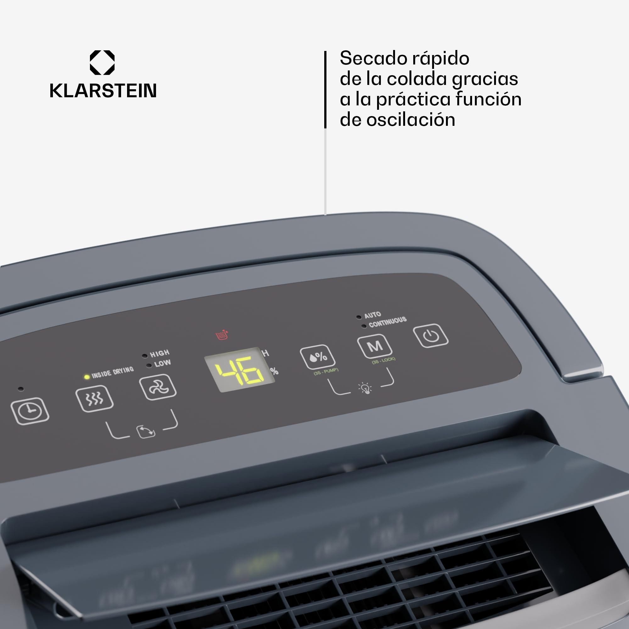 Klarstein DryFy Connect 50L Deshumidificador Inteligente, 50L/24h, WiFi App, Depósito 7L, Temporizador 24h, Desagüe Continuo, Portátil para Hogar, Habitaciones 45-55m², Antracita