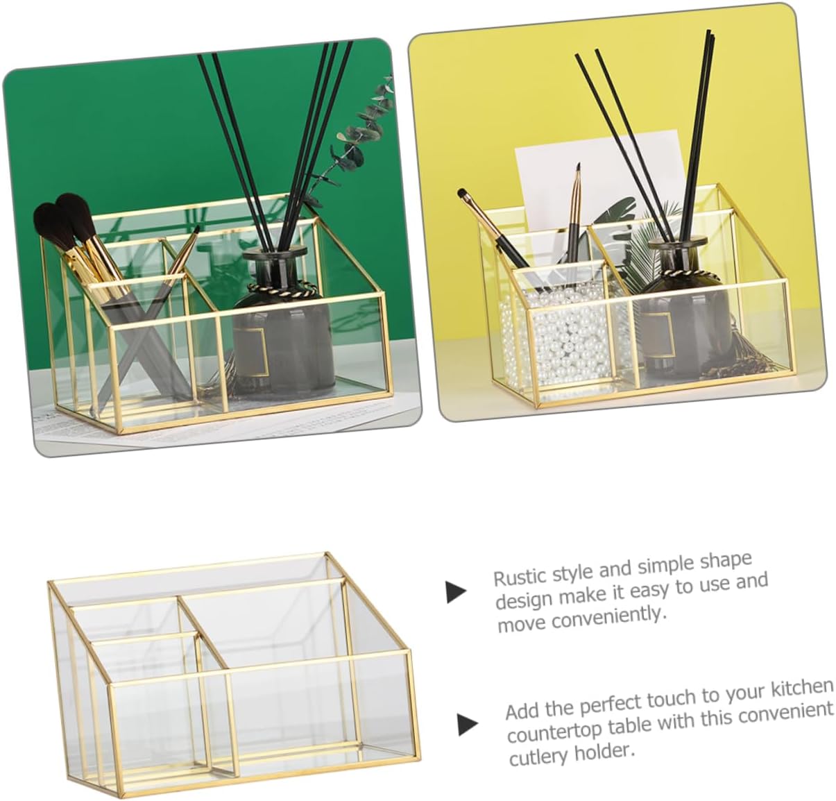 VICASKY Glass Cosmetic Display Case with Frame Lipstick and Makeup Brush Organizer for Vanity and Transparent Glass Storage Box for Bedroom and Bathroom Women