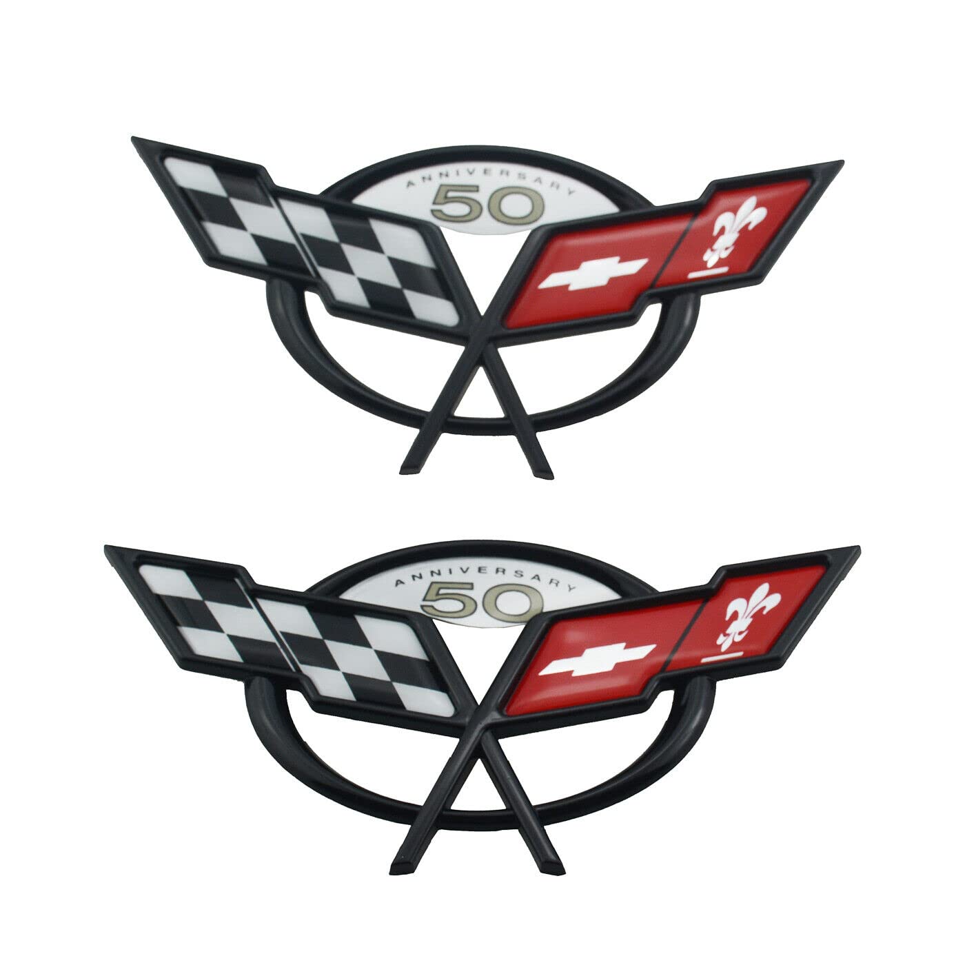 Pair Set Front Nose/Rear Trunk Lid 50th Anniversary Emblems Crossed Flags Car Badge Replacement for 97-04 C5 Corvette 19207387 19207386 (Black)