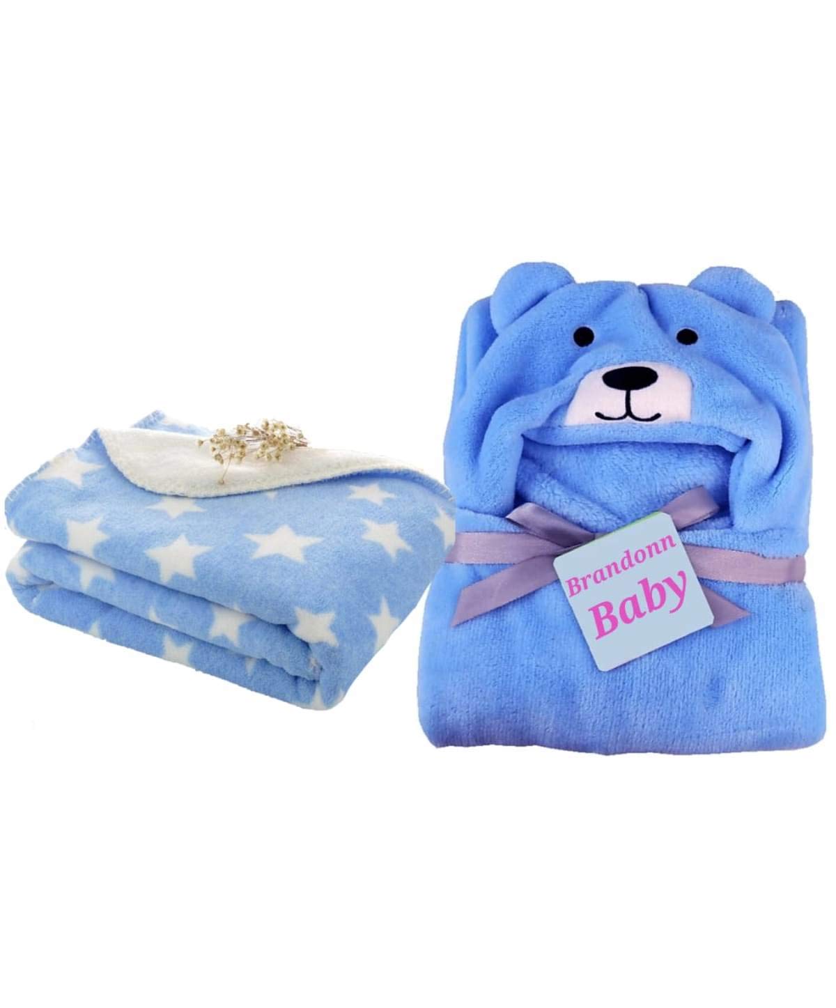 BRANDONN New Born Baby Blankets Combo Pack of Wrapper Baby Blanket and Baby Bath Towel Pack of 2