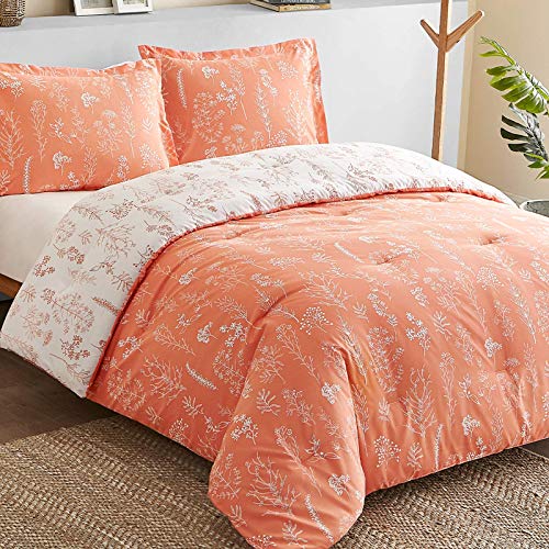 BedsureÂ FloralÂ QueenÂ ComforterÂ SetÂ -Â ReversibleÂ FlowersÂ andÂ PlantsÂ PrintedÂ BotanicalÂ QueenÂ BedÂ ComforterÂ Set,Â 3Â PiecesÂ BeddingÂ SetÂ withÂ 2Â PillowÂ ShamsÂ (Coral Orange & White,Â Queen)