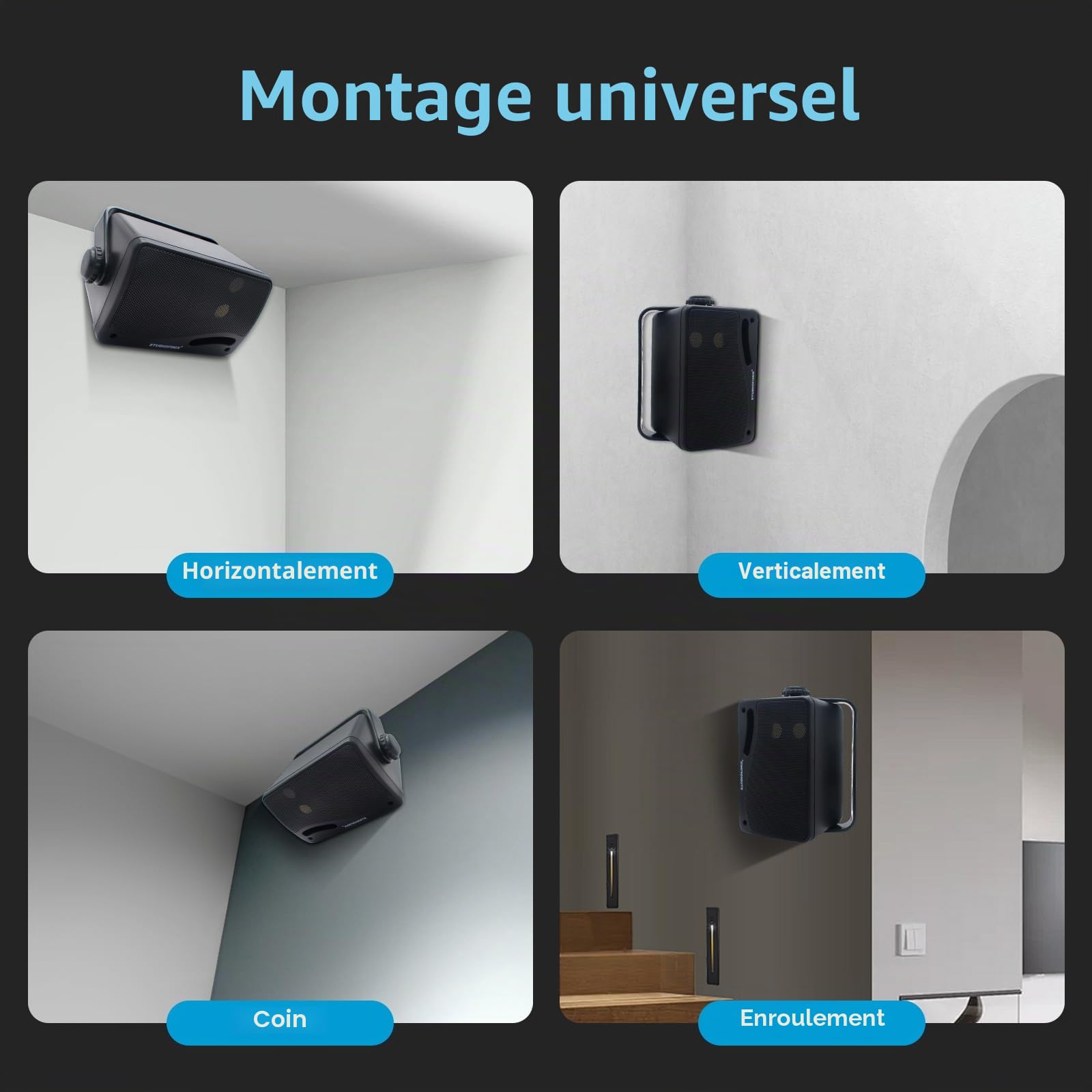 STUDIOFINIX 3,5 Pouces Haut-parleurs étanches pour 200W l'extérieur pour Montage en Surface, Marin et Mural - Grille ABS Robuste pour la Maison, Le Bateau, la Piscine, Le Patio (Noir)