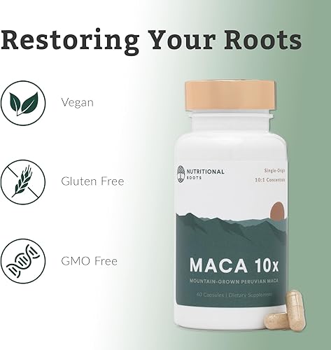 Miniatura 4 de Cápsulas de raíz de maca: Maca peruana 10x, hecha con polvo de maca orgánica (Lepidum meyennii), concentración 10:1, de origen único, vegano,