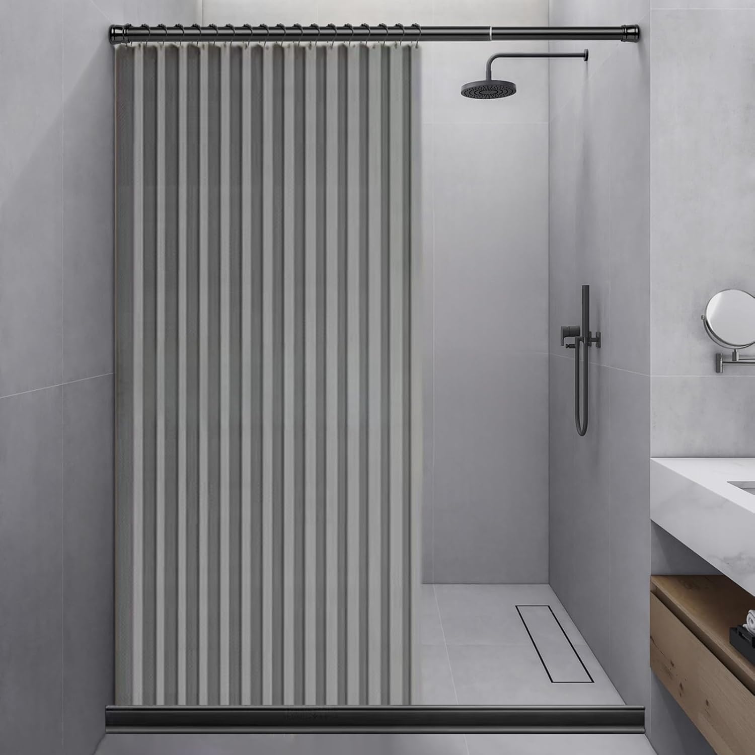 Rideau de douche magnétique pliable et imperméable pour baignoire d'hôtel