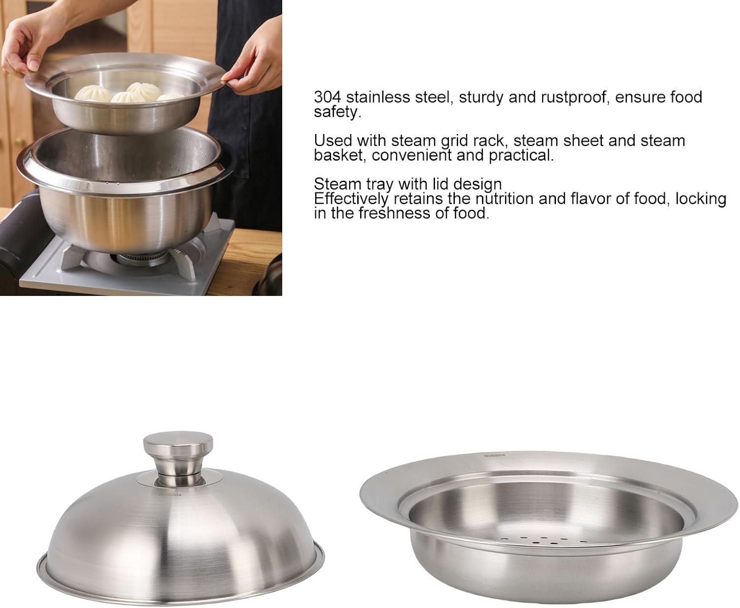 GOTOTOP Stainless Steel Steam Pot Steamer Plate Noodle Strainer Multifunctional with Lid for Cooking Veggies Fish Seafood Noodles Pasta Food