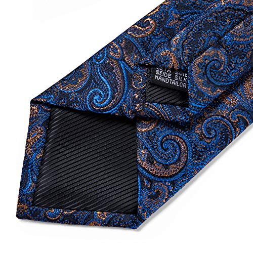 Image of DiBanGu Extra Long Tie for Men 63 inch XL Silk Necktie Set | Pocket Square and Cufflinks, Big and Tall, Jacquard Woven, Gift Box, Paisley /Plaid /Solid /Striped, for Weddinng Party Business