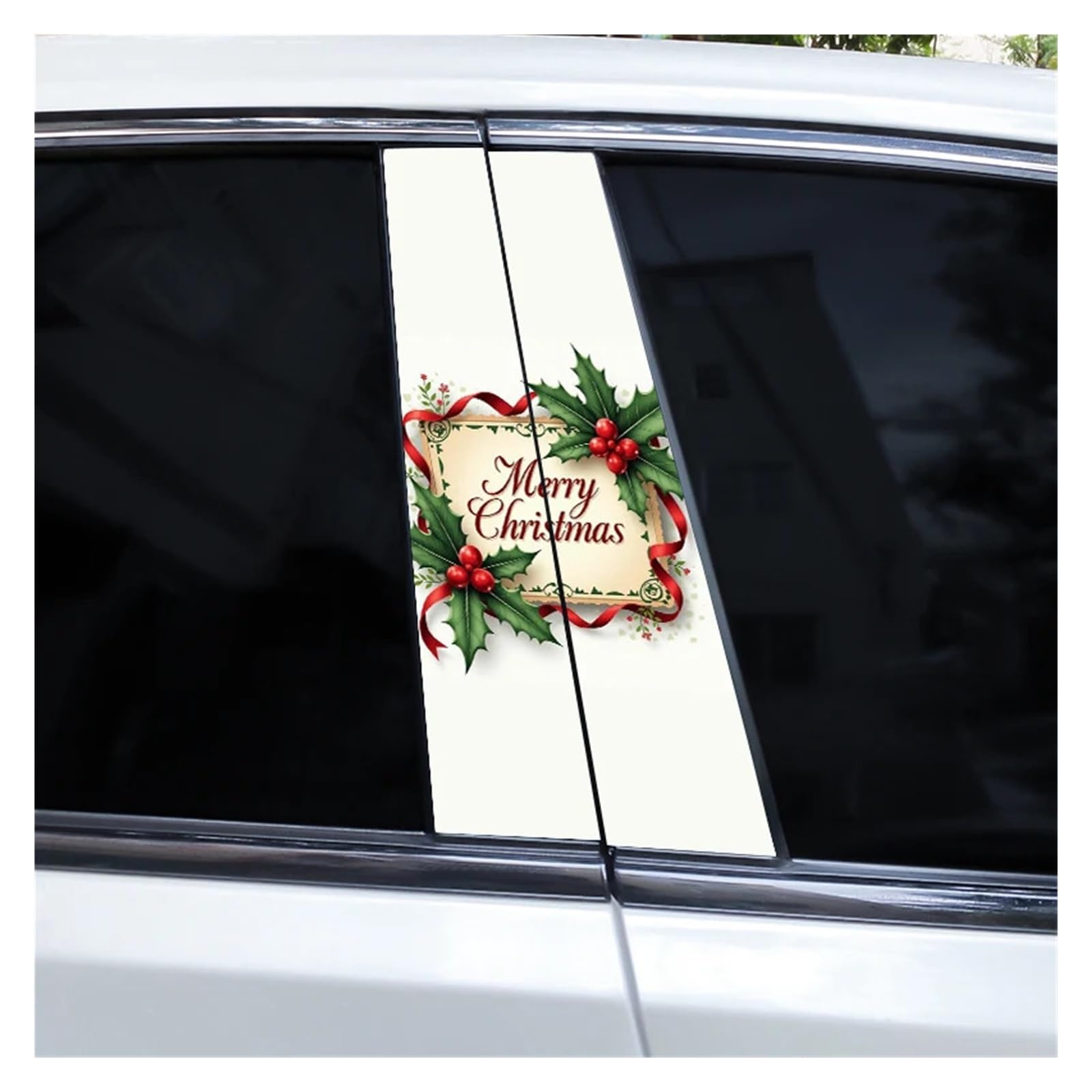 Car Side Decals 2pcs Christmas Bow Cedar Blue Butterfly Gift Tree Car Doorpost Vinyl Decal Sunscreen Self-Adhesive B-Pillar Stickers(Style F)