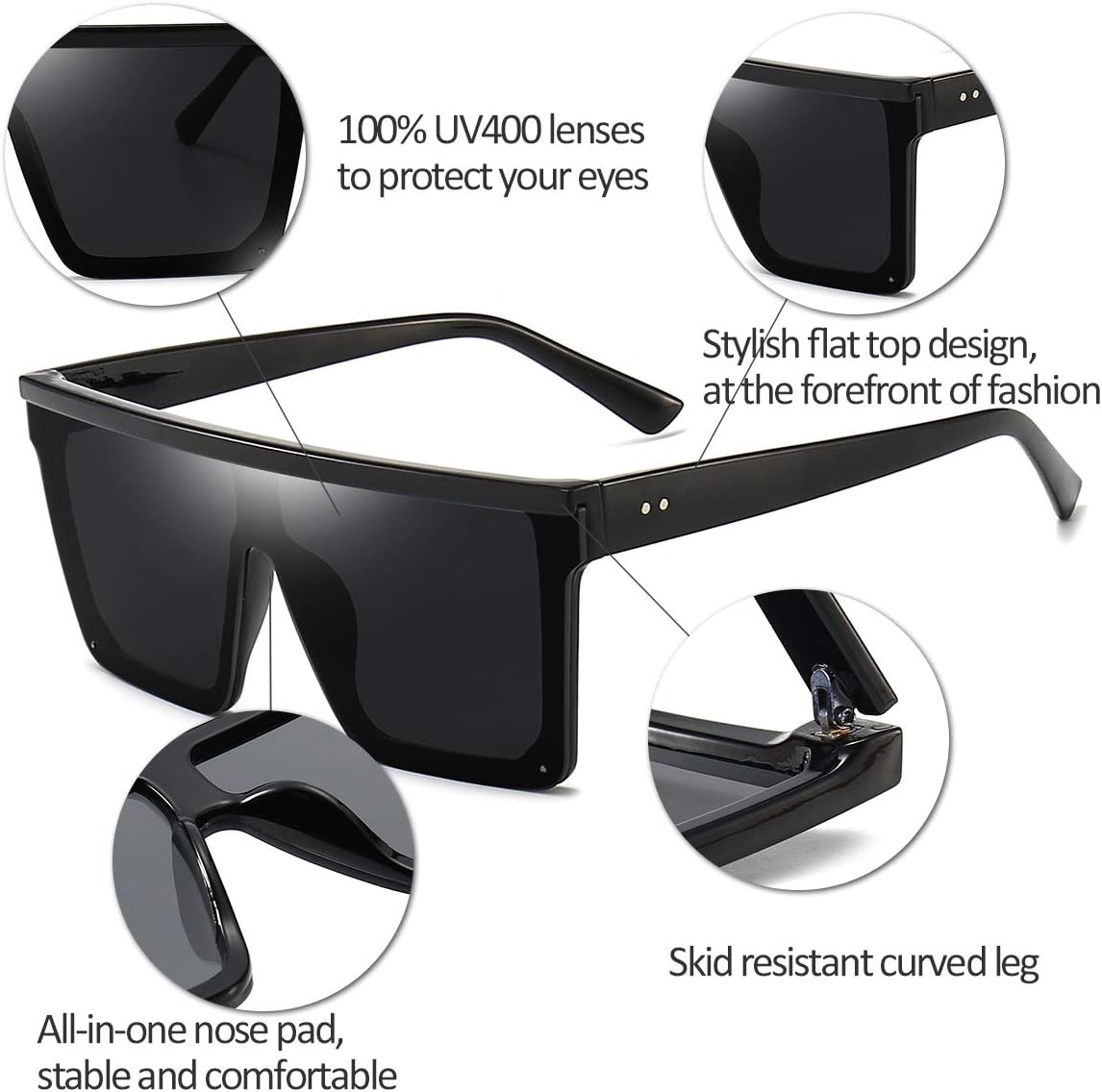 Dollger Square Oversized Sunglasses for Women Men Fashion Flat Top Big Black Frame Shades - Image 4