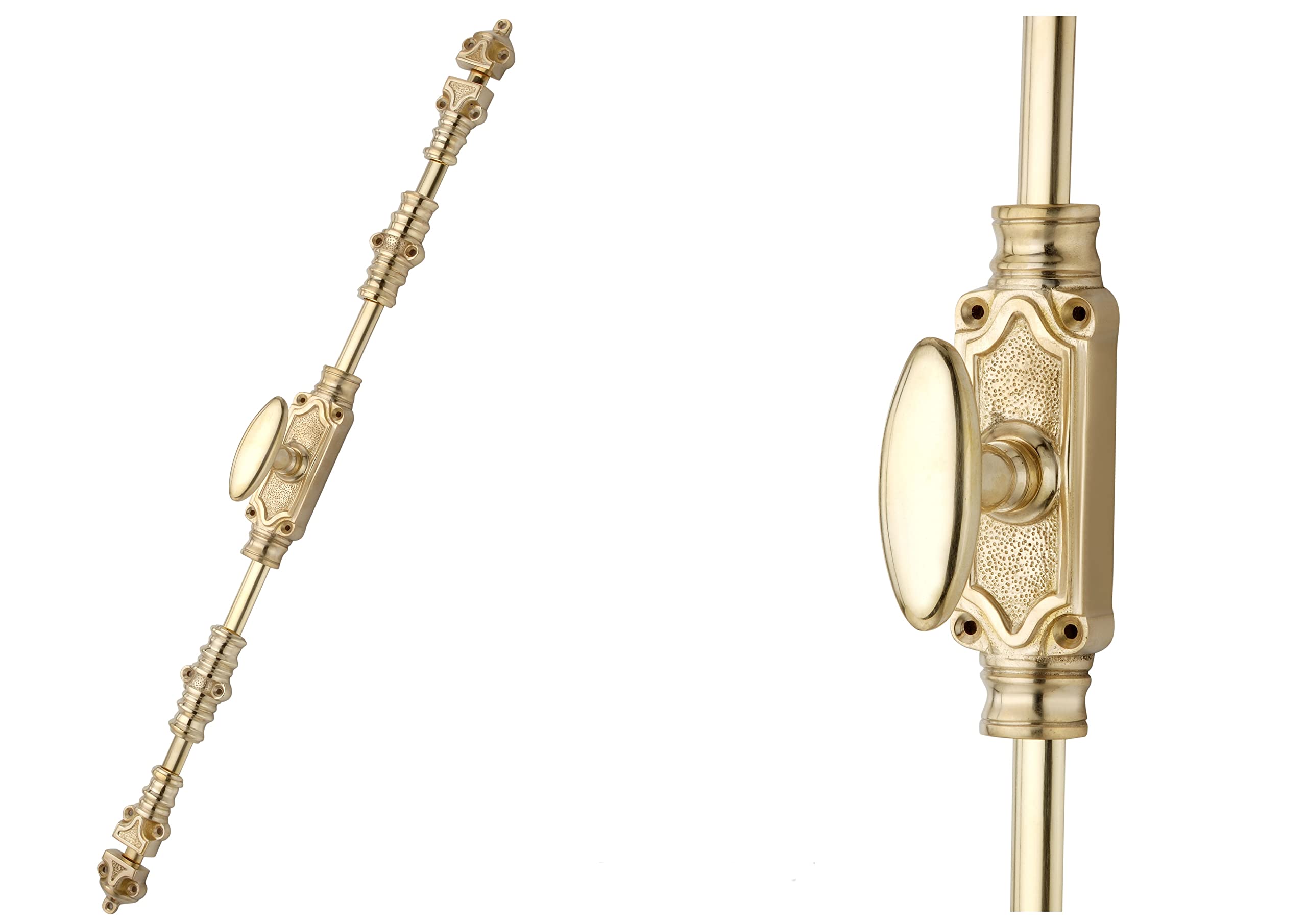 EUROART Oval Knob Stephaney Espagnolette Lock Bolt for up to 9 Feet High Doors and Windows Polished Brass Finish