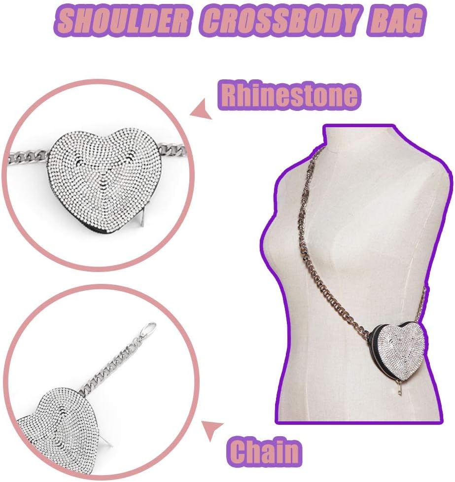 ELABEST Glitter Mini Fanny Pack Rhinestone Crossbody Coin Purse Leather Waist Bag Wallet Party Bag for Women - Image 4