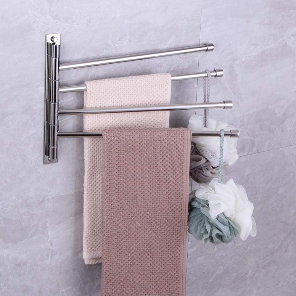 Stainless Steel Wall-Mounted 4-Bar Swing Arm Towel Rack