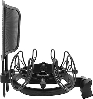 Microphone Shock Mount with Pop Filter Universal Shock Stand for Microphones Size at 21-62mm Anti-Vibration Mic Holder Clip Compatible with AT2020 MXL 990 770 Rode NT1-A Neumann 103(Black)