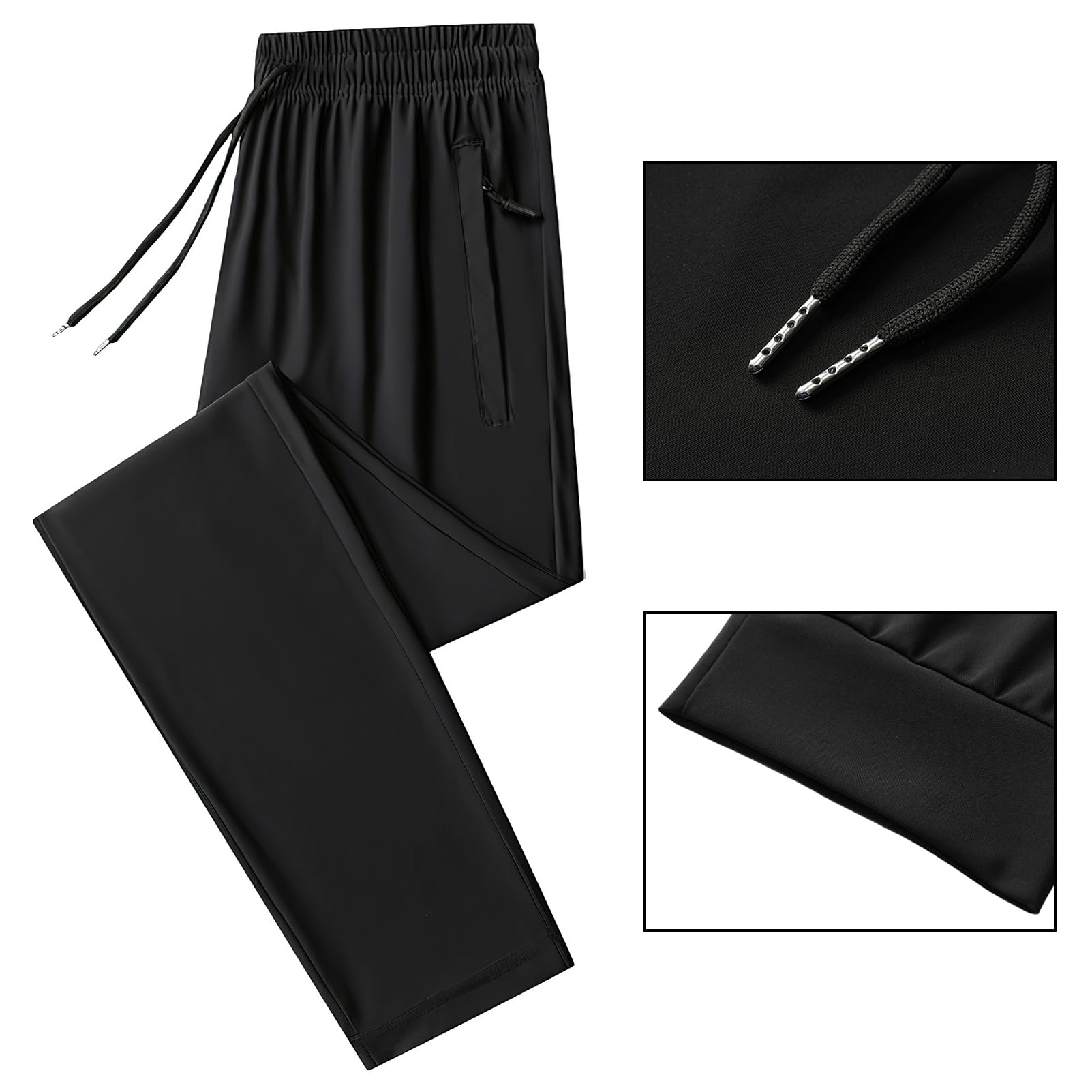 Hombre Verano Pantalones de Chándal Elásticos y Finos Pantalones Deportivos con Bolsillos con Cremallera Pantalones Casuales Ligeros (Fondo Abierto/Fondo Cerrado)