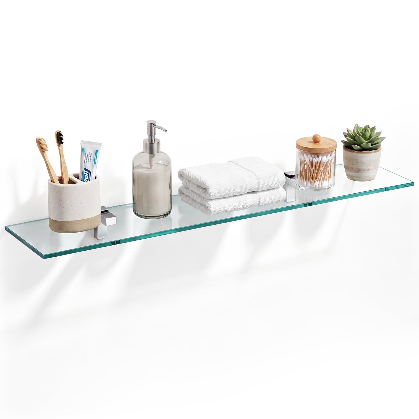 8" X 36" Tempered Glass Bathroom Shelf &amp; Stainless Steel Floating Brackets
