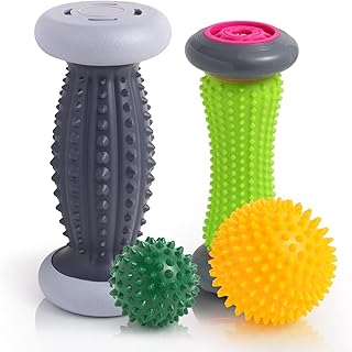 EliaValth Foot Roller for Plantar Fasciitis and Neuropathy, Foot Massager for Plantar Fasciitis Relief, Neuropathy, Reflexology Tool - 2 Foot Massage Roller & 2 Foot Massage Ball (Gray,Large)