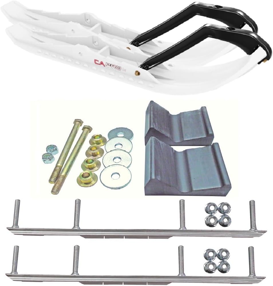 C&A Pro White TMX Snowmobile Skis w/ 9" Shaper Bars Complete Kit Polaris Fusion IQ