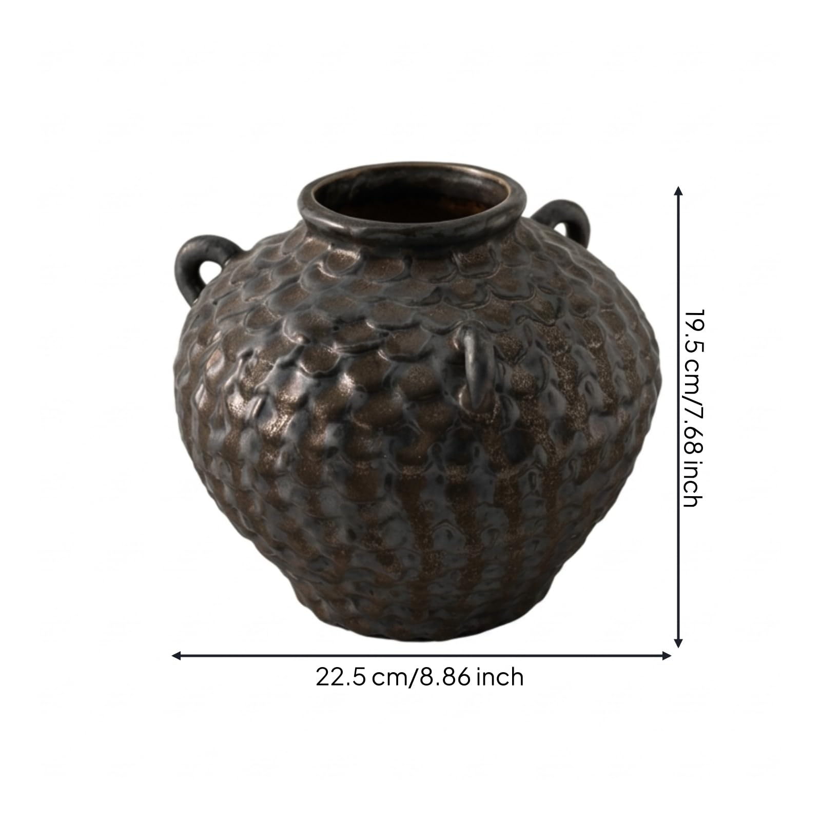 Jarrón Decorativo Cerámica con Textura Jarrón con Acabado Envejecido Rústico Florero Acabado Envejecido para Estantería, Amarillo Arcilla, Pequeño 26 26 H28.5cm