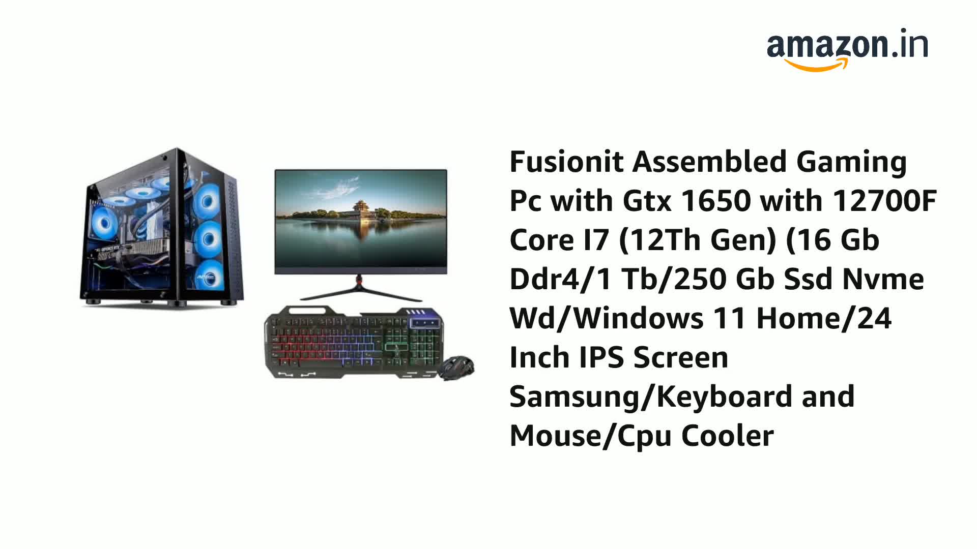Fusionit Assembled Gaming Pc with GTX 1650 with 12700F Core I7