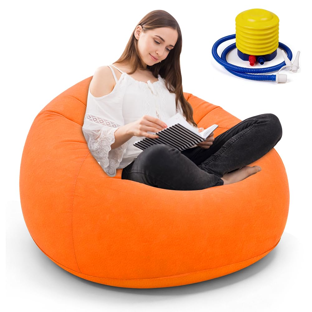 Divano gonfiabile in pvc – singolo sedile pouf divano pieghevole per esterni, poltrona gonfiabile, poltrona lounge leggera (arancione)