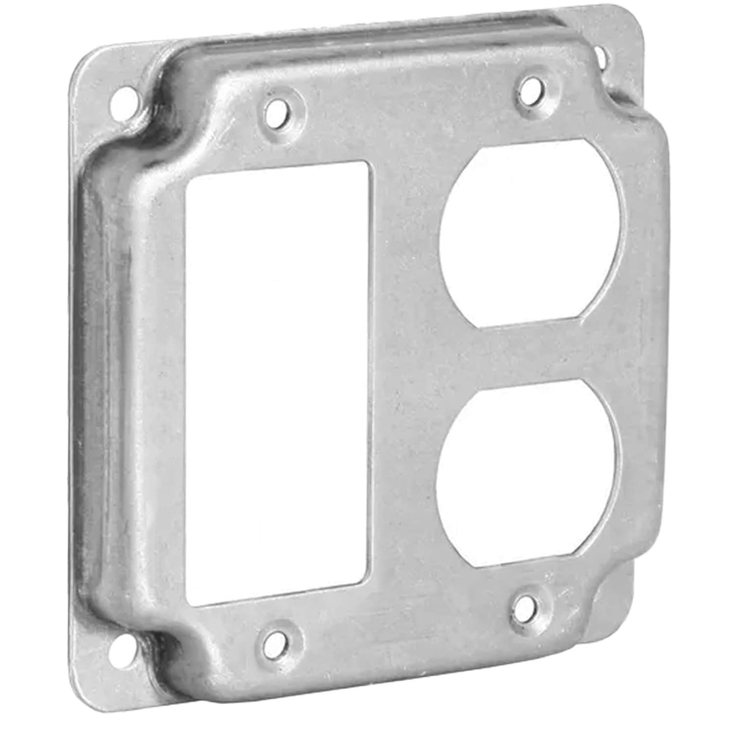 (4 Pack) Rocker/Duplex Electrical Box Cover – 4" Square Galvanized Steel, 1/2" Raised, Exposed Work – for Rocker, GFCI, Outlets and Receptacles – Fits 4-Inch Junction Boxes