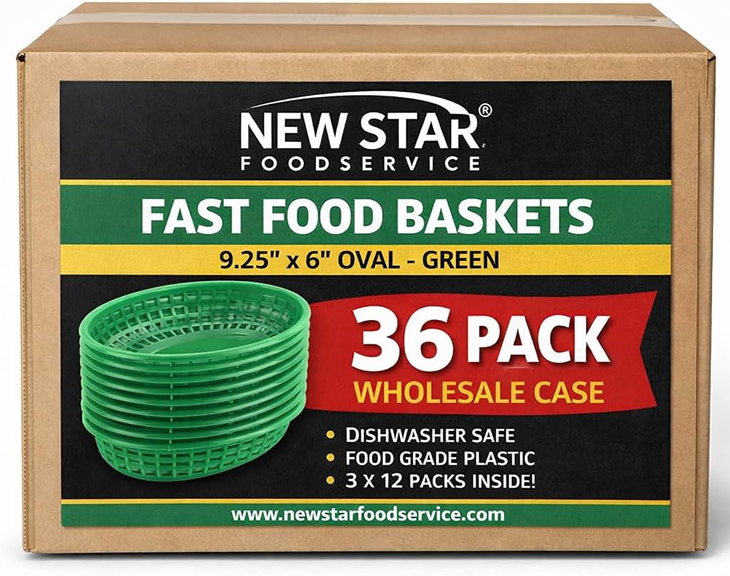 New Star Foodservice 44133 Fast Food Baskets, 9 1/4-Inch x 6-Inch Oval, Set of 36, Green