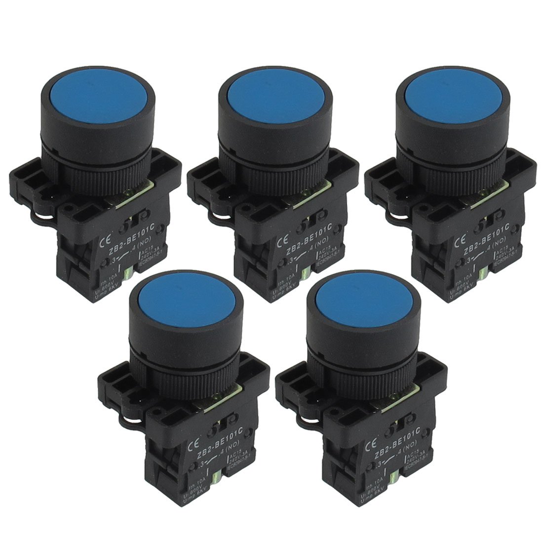 uxcell A12082000ux0364 1 NO N/O Blue Sign Momentary Push Button Switch, 5 x 22 Mm, 600V, 10 Amp, ZB2-BE101C