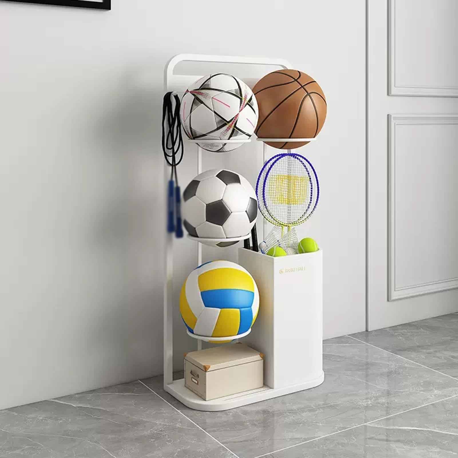 Tragbares Vertikales Ballaufbewahrungsregal, 3-stufiger Sportball-Ausstellungsständer For Rugby, Basketball, Volleyball, Mehrschichtiger Organizer-Rahmen In Der Garage Montierte Aufbewahrungssysteme(A